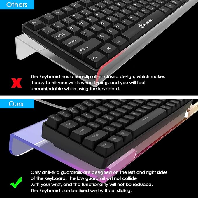Clear 366 Kinds RGB Acrylic Tilted Computer Keyboard Holder,PC Keyboard Stand Tray Holder for Easy Ergonomic Typing and Working at Home and Office Upgraded Version