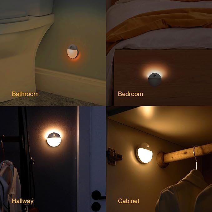 YUNLEX 2 Pack Toliet Lights, 2.6" Small Motion Sensor Battery Night Light, Dimmable LED Nightlight, 3 Light Modes, Stick on Lights for Bathroom, Travel, Stairs, Cabinet, Bedroom, Kids, Warm Yellow