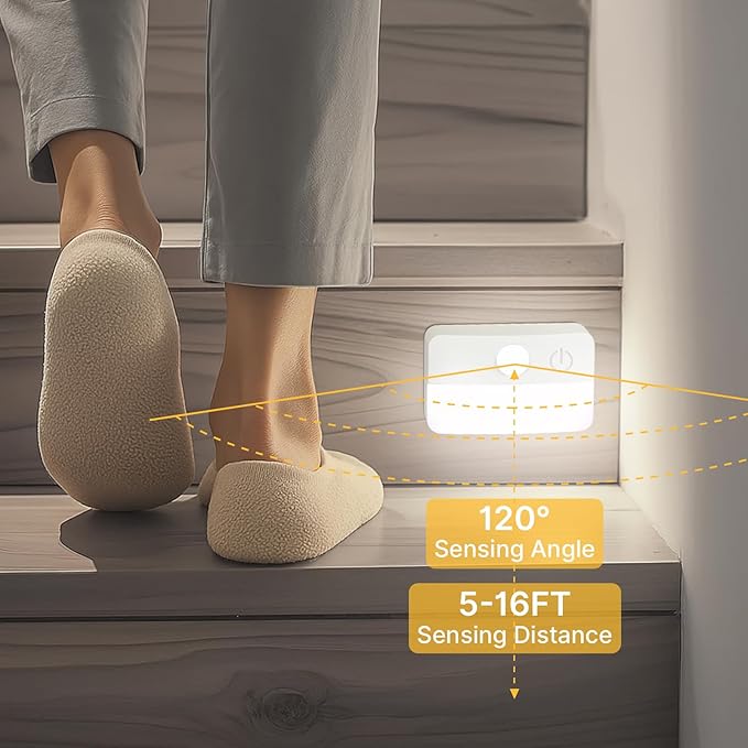 Guankai 16 Pack Motion Sensor Stair Lights for Indoor, Wireless RGB Battery Operated Night Light, Led Stick On Hallway Closet Under Cabinet Stairway Automatic Lamp for Bedroom Kitchen Bathroom