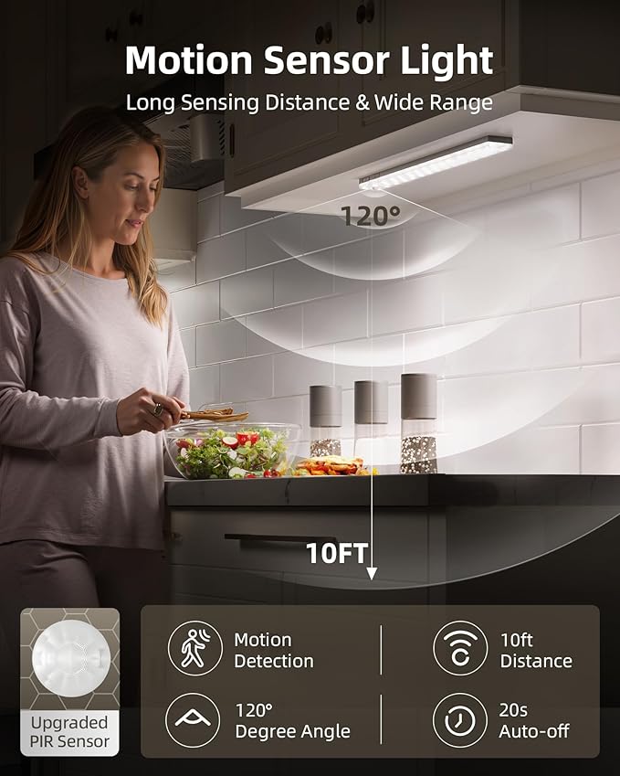 EZVALO 6-Pack Under Cabinet Lighting with Charging Station, 2000mAh Rechargeable Wireless Motion Sensor Lights, 3 Color Temps, Dimmable, Timer, Magnetic, with Remote Control for Kitchen, Closet, Stair