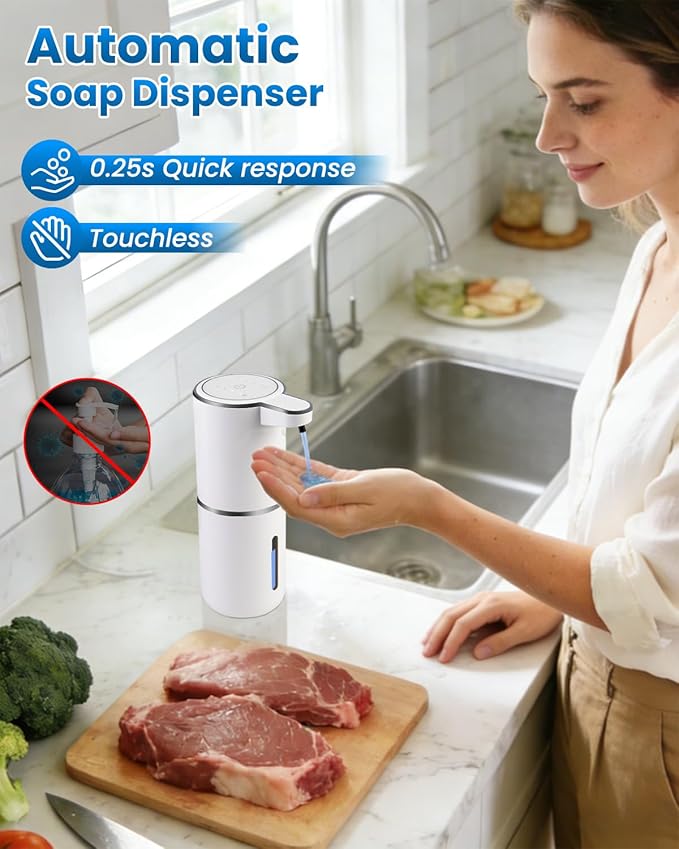 Automatic Liquid Soap Dispenser Touchless, USB Rechargeable Hand Soap Dispenser, 4 Adjustable Volume Levels, IPX5 Waterproof, 12.8oz/380ml Wall Mounted for Bathroom Kitchen Countertop, White