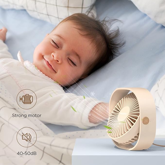 EasyAcc USB Small Desk Fan, Slumber Pod Fan [360°Rotatable &Powerful] 3 Speeds Portable Personal Table Travel Fan for Desk Cruise Ship Dorm Bedroom Office (No Battery)