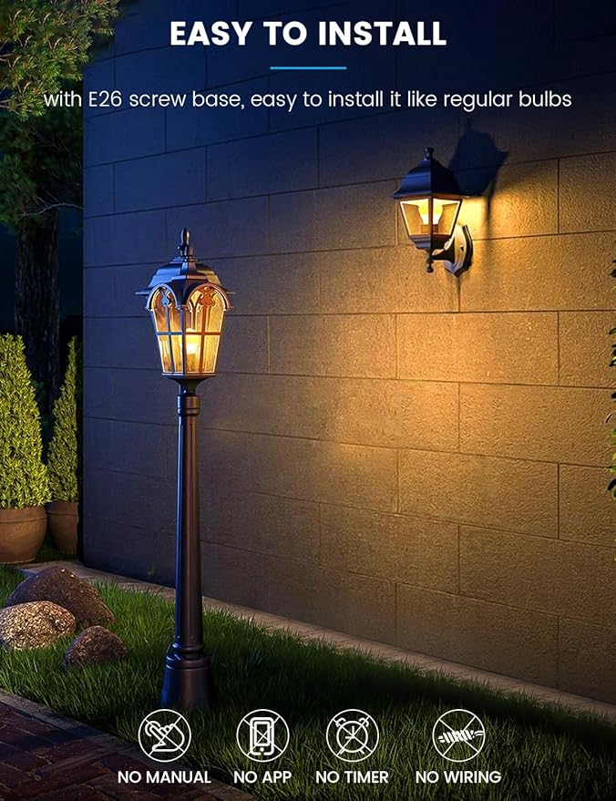 Torkase Outdoor Dusk to Dawn Light Bulbs, No Timer Required, 13W(100W Equivalent), 3000K Warm White, E26 A19 Automatic Sensor LED Bulb, Built-in Photocell Detector for Boundary Garage Patio, 3 Pack