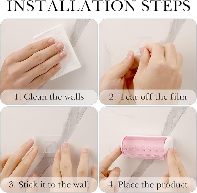 1 PCS Self Adhesive Toothbrush Holder with Cover for Bathroom, 5-Slot Wall Mounted Toothbrush Organizer Rack for Shower, Dorm, Cabinet (Pink)