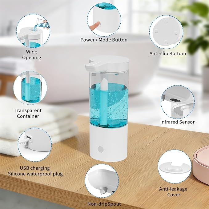 Automatic Liquid Soap Dispenser Touchless, USB Rechargeable Smart Hand Soap Dispenser, 4-Level Adjustable, 13.5oz/400mL Wall Mount for Bathroom Kitchen Dish Soap-Grey