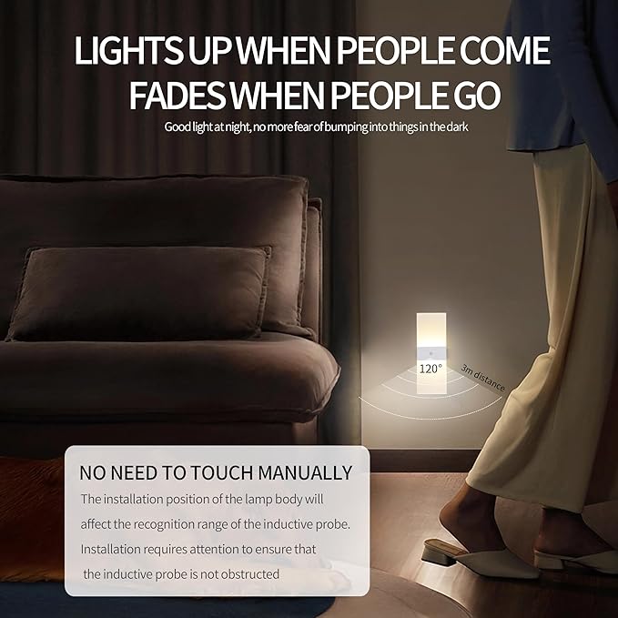 Rechargeable Wall Sconces Set Of Two Battery Operated，Magnetic Motion Sensor night Lights Indoor ,Battery Operated White Shell Warm White LED Dimmable Wall lights for living room,Hallway,Stair