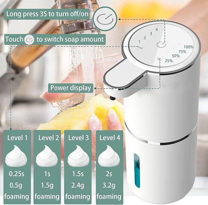 Automatic Soap Dispenser – Touchless Foaming Soap Dispenser 400ml USB Rechargeable Dispenser Electric Wall Mounted 4levels Adjustable Foam Dish Soap Pump for Bathroom Kitchen