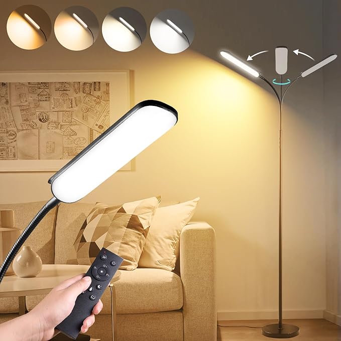 marctronic Floor Lamp, 18W 1800LM Super Bright LED Floor Lamp with Remote & Works with Smart Plug, Dimmable Timing Eye Caring Reading Lamps Floor Standing for Living Room Bedroom Office