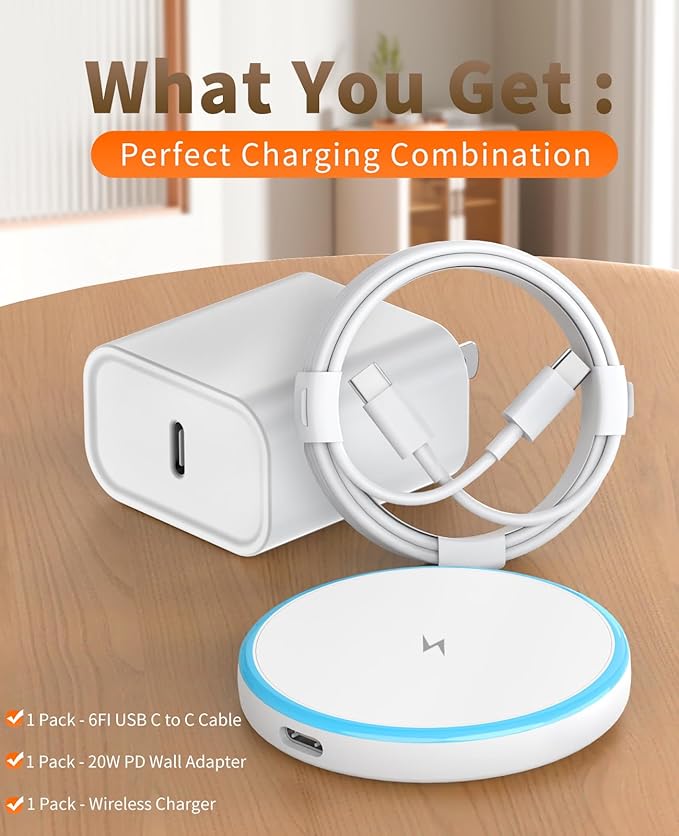 Magnetic Wireless Charger for iPhone 16 15 14 13 12 Series/AirPods 3/2/Pro 2/Pro - with 20W Power Adapter, 15W Wireless Mag-Safe Charging Pad and 6 FT USB-C to C Cable