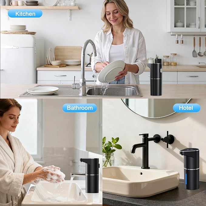 Automatic Soap Dispenser Touchless, 350ML Rechargeable Gel Dispenser, Hands-Free, 3 Adjustable Volume, Long Battery Life, Compatible with Dish/Hand Soap for Bathroom,Kitchen, Office,White