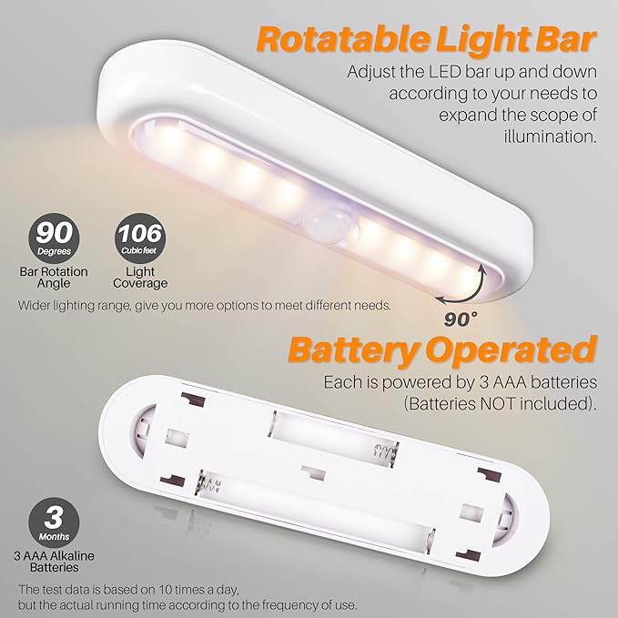 STAR-SPANGLED 3 Pack 7” Motion Sensor Lights Indoor Battery Operated, Stick on LED Light for Closet, Stairs, Under Cabinet, Warm White