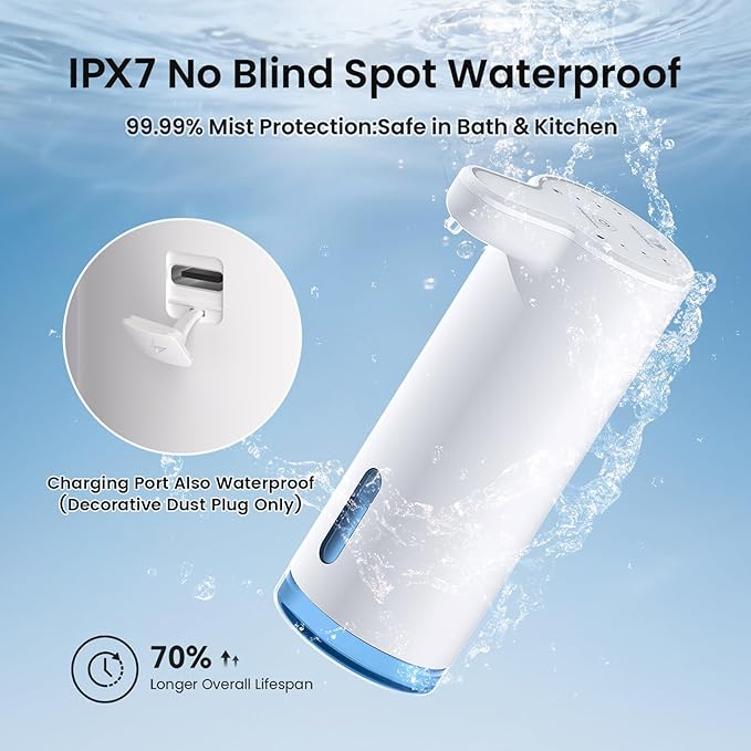 Seawah Automatic Soap Dispenser Touchless(Upgrade Auto & Manual Dual Modes), Quiet Design, IPX7, Adjustable Volume, Rechargeable, Thick & Thin Dish/Hand Soap Compatible for Bathroom & Kitchen