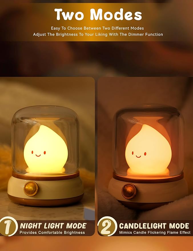 WANIDEA Flameless Candles Lamp, Led Candles,Cute Kerosene Lamp,Silicone Flame Amber Light,Adjustable Dimmable Rechargeable Night Light for Kids,Girls,Teenager Kids Bedroom Christmas
