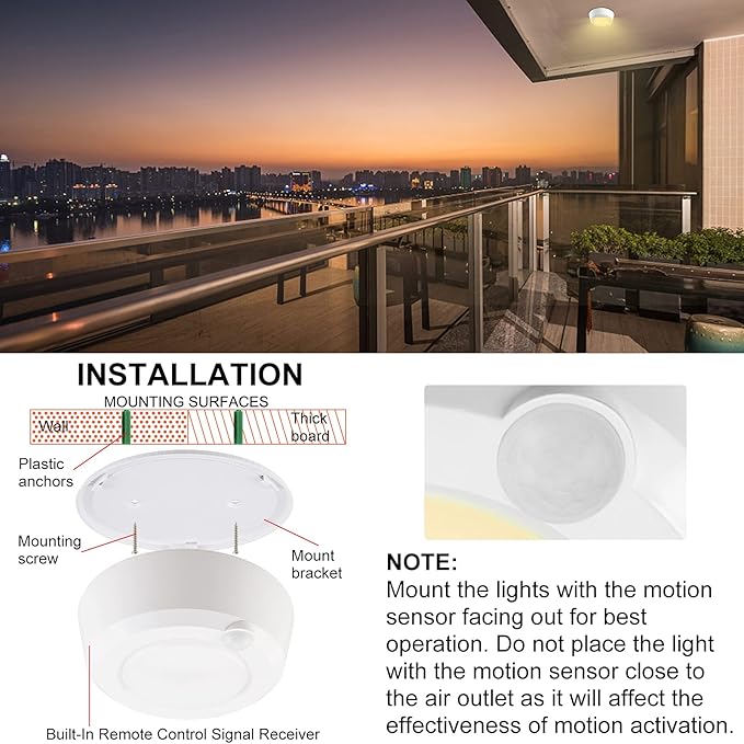 BIGMONAT Ceiling Light with Motion Sensor, Battery Operated Led Shower Light, Wireless Overhead Lighting for Hall Corridor Corner Stairs Closet Pantry Laundry Room, 300 LMS