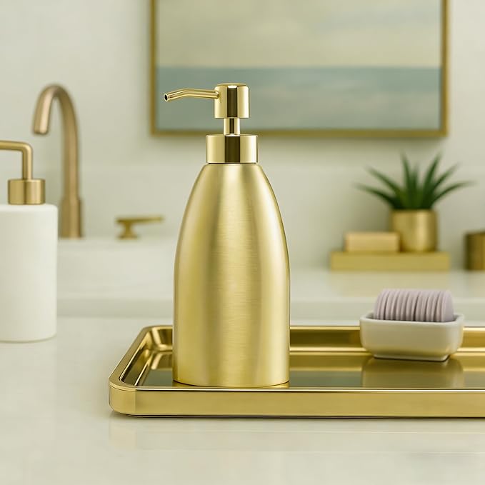 304 Stainless Steel Soap Dispenser 16oz Rust-Proof Liquid Soap Pump Bottle for Kitchen or Bathroom Countertop Hand Dish Lotion Leak-Proof (Matte Gold)