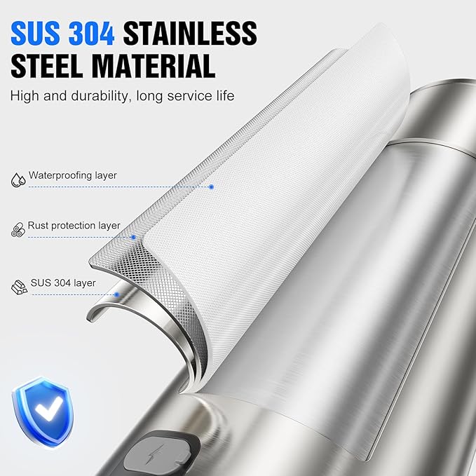 Fantictas Automatic Foaming Soap Dispenser Touchless, Stainless Steel 11.5 oz 3 Levels Adjustable Hand Soap Dispenser with Rechargeable Sensor Pump for Kitchen & Bathroom Liquid Soap