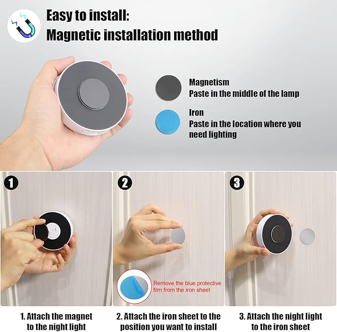 Upgraded Motion Sensor Light, 8 LEDs, 3 Pack Rechargeable, 120 Detection, 3 Modes - Closet, Bedroom, Stair, Hallway Light - 6000K Cold White