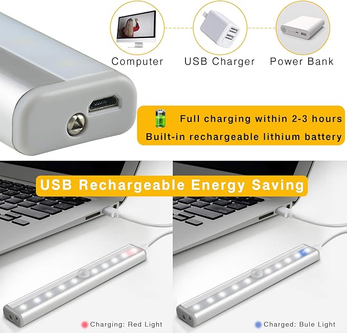 Diomart LED Closet Light 20-LED Rechargeable Remote Control Light Under Cabinet Lighting Wireless Stick-Anywhere Night Light Bar with Touch Control for Stairs, Wardrobe, Kitchen, Hallway (1 Pack)