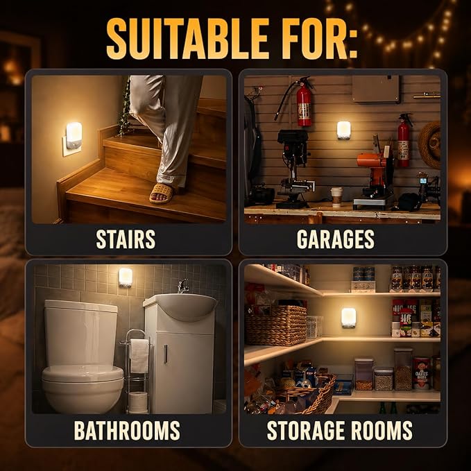 Night Sensor LED Motion-Activated Night Light Rotatable Dusk to Dawn AC Outlet Plug-in Wall Night Sensor Light for Bedroom Hallway Stairway Garage Basement Corridor Indoor