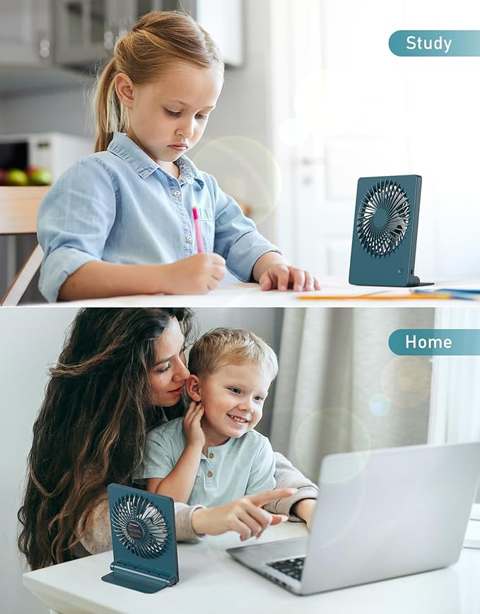 Zuvas Desk Fan Battery Operated Fan Rechargeable 180°Tilt Folding Personal Fan Ultra Quiet Small Portable 3 Speed Adjustable Strong Wind Fan For Office Bedroom Home Desktop Camping (Deep Green)