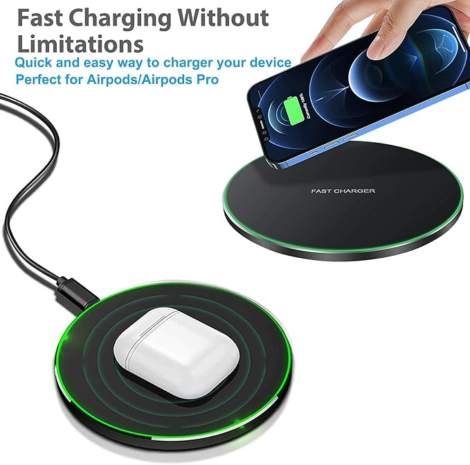 Wireless Charger for Samsung Galaxy S24/S24+S23/S23+/S22/S22+/S21/S20/S20+/S10/S9+/S9/S8/S8+/S7/Note10/Note9/Note8, 15W Wireless Charging Pad with USB-C for Samsung & iPhone Black(No AC Adapter)