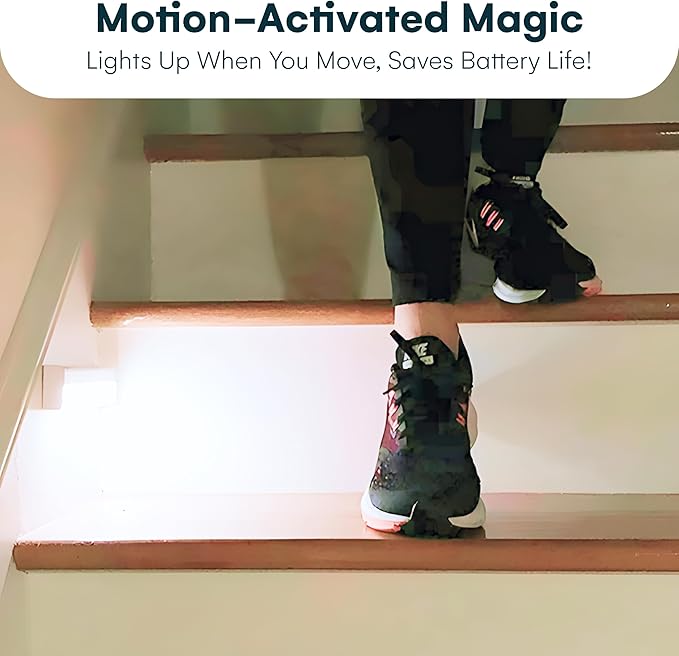 Brilliant Evolution Wireless LED Stair Lights with Motion Sensor - 3-Pack Battery Operated Night Light for Indoor Stairs, Hallways, and Closets - Stick On Motion Lights - 3000K Warm White - 7x2-Inch