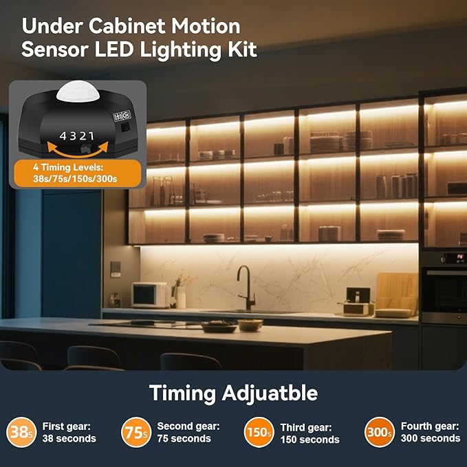 Motion Activated LED Strip Lights, 2x9.8Ft Warm White LED Strip Motion Sensor Under Bed Lights with Auto Shut-Off Timer, USB Powered Motion Sensor Light Strips Indoor for Bedside Cabinet Stair Closet