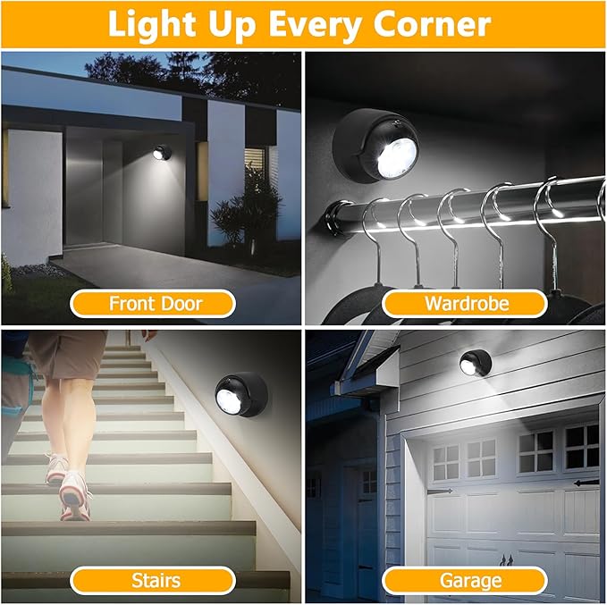 Motion Sensor Outdoor Lights - Outdoor Motion Sensor Light Battery Operated Wireless Spotlight Motion Detector Security Light Auto On Off for Sheltered Porch Stair Hallway Garage Wall Shed (4 Pack)