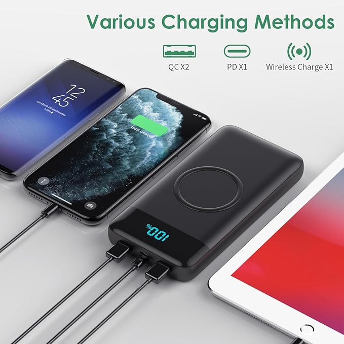Wireless Portable Charger 30800mAh,15W Wireless Charging USB C Power Bank,25W PD QC 4.0 Fast Charging 4 Outputs Travel Essentials Battery Pack Compatible with iPhone 17/16/15/14/13/12,Galaxy,Android
