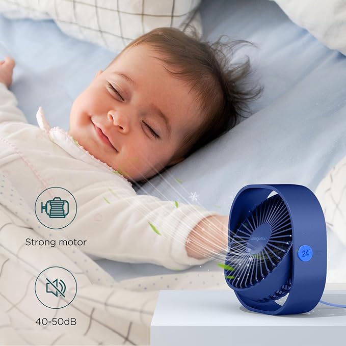 EasyAcc USB Small Desk Fan, Slumber Pod Fan [360°Rotatable Head &Powerful ] 3 Speeds Portable Personal Table Travel Fan for Sleeping Desk Cruise Ship Dorm Bedroom Office (No Battery)
