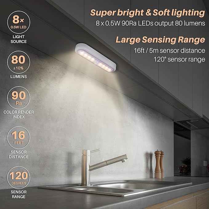 STAR-SPANGLED 3 Pack 7” Motion Sensor Lights Indoor Battery Operated, Stick on LED Light for Closet, Stairs, Under Cabinet, Warm White