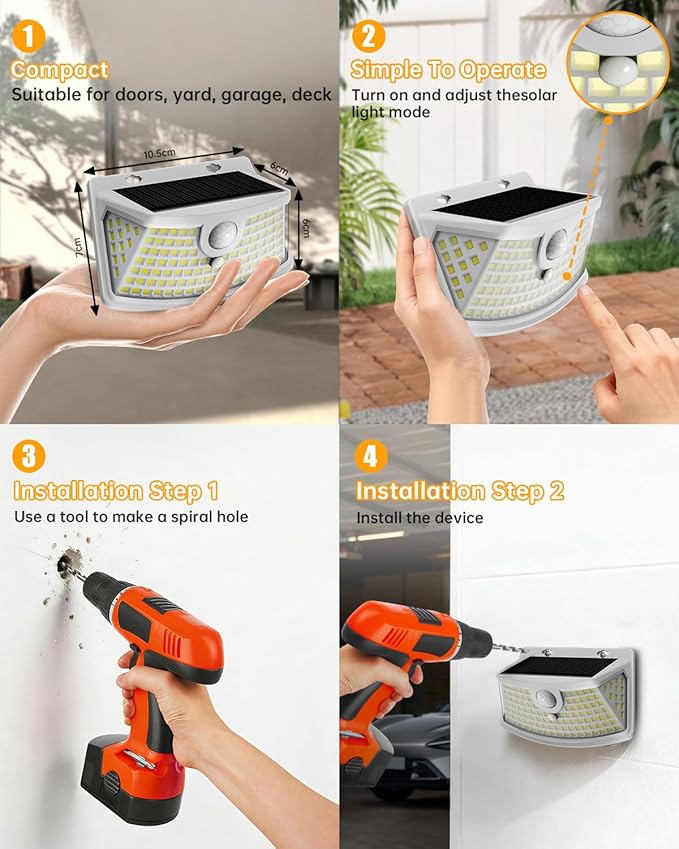 Aootek New Solar Motion Sensor Lights 120 LEDs with Lights Reflector,270° Wide Angle, IP65 Waterproof, Step Lights for Front Door, Yard, Garage, Deck (White, Daylight White, 2-Pack)