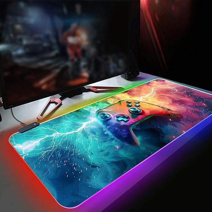 XL Led Gaming Mouse Pad with 14 Light Modes - Light Up Gamer Mouse Pad,31.5 x 11.8in Non-Slip Gamepad Style RGB Large Gamer Mousepad,Black Long Glowing Gaming Accessories for Desk,Waterproof