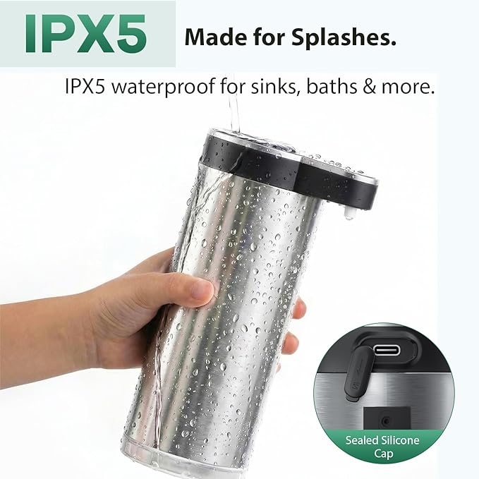 Automatic Soap Dispenser Touchless,Stainless Steel Hand Soap Dispenser,11.8oz/350ml,4 Adjustable Levels,USB Rechargeable,Desktop & Wall-Mounted Dual Use,for Kitchen & Bathroom,Liquid Black.