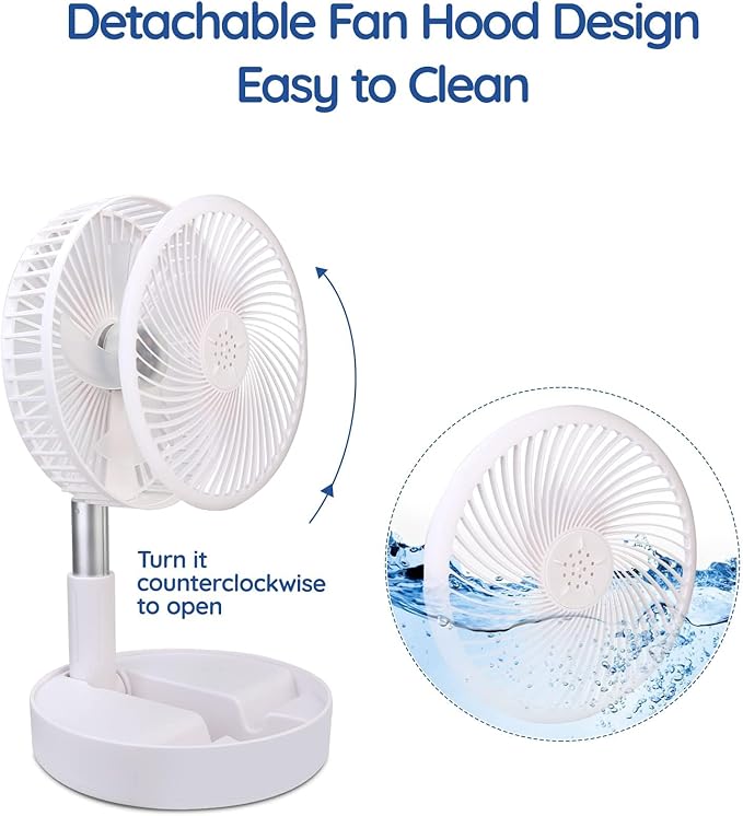 Primevolve Portable Fan,Battery Operated Rechargeable USB Fan with Remote, Foldable Floor Table Desk Pedestal Fan for Bedroom Camping Travel,White 7.7"