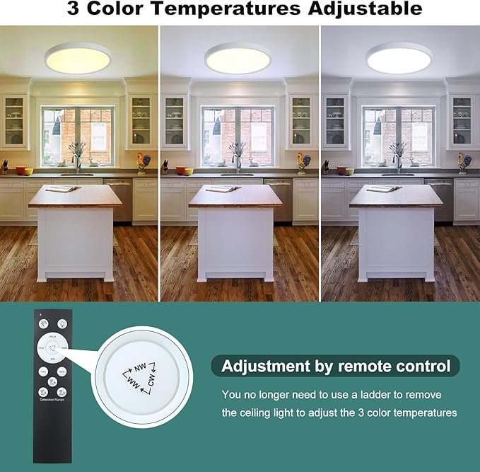 2 Pack ZSYUBO 12 Inch Motion Sensor Ceiling Light Wired,24w Flush Mount Light Fixture Round, Motion Sensor Light Indoor for Closet Hallway Porch Laundry Basement Garage Pantry, 3000k/4000k/6000k White