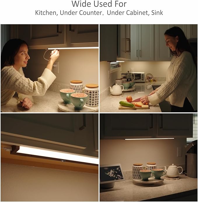 Leetdud Under Cabinet Lighting Motion Sensor Hardwired, 24 Inch 12W Dimmable, 5 CCT 2700/3000/3500/4000/5000K, Eyes Care Design Linkable Under Counter Lights for Kitchen, Sink, ETL Listed, Bronze