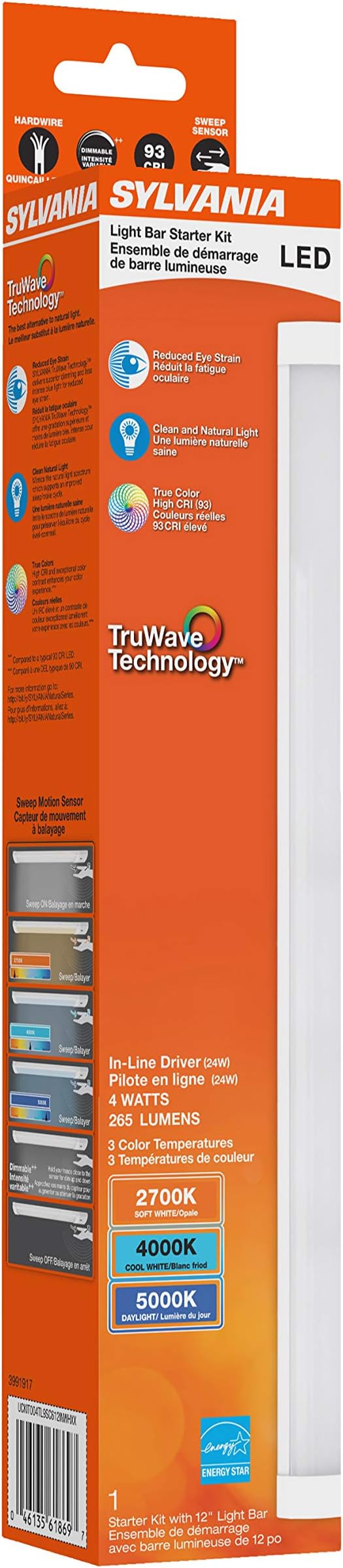 Sylvania TruWave Natural Series 3-Way Selectable 12" LED Under Cabinet Light Starter Kit, Soft / Cool / Daylight, Hardwire - 1 Pack