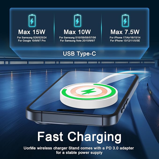 Magnetic Wireless Charger for Google 10A Fast Charging Pad for Pixel 10 Pro XL/10 Pro Fold/10 Pro/9A/9 Pro XL Fold/8A/7A,15W Android Magnet Charger Charging Stand Compatible Samsung S26 Ultra S25 FE