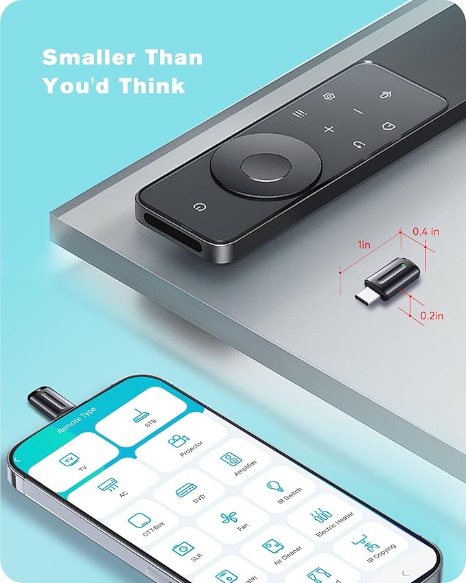 Universal Remote Control Adapter for Smartphone All in One Remote Control for TV/AC/DVD Compatible with Samsung, Sony, Panasonic, Sharp, LG and More. (Black, Type-C for iOS & Android)