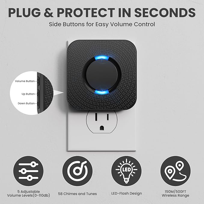 Wireless Motion Sensor LED Light - Motion Detector Alarm Chimes Door Sensor with 500 FT Range Security Alert Monitor System for Home, Business, Store, Office, School