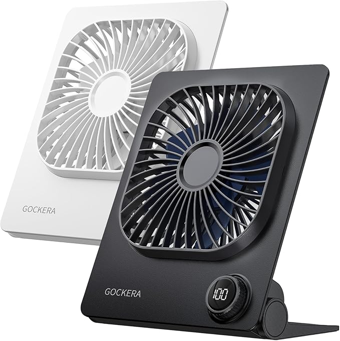 GOCKERA Desk Fan, 6.61''Ultra-thin 5000mAh Battery Powered Fan with Powerful Wind,100 Speeds Adjustable&Digital Display,Timer,Ultra-quiet Small Portable Fan for Bedroom,Office,Travel,Summer Essentials