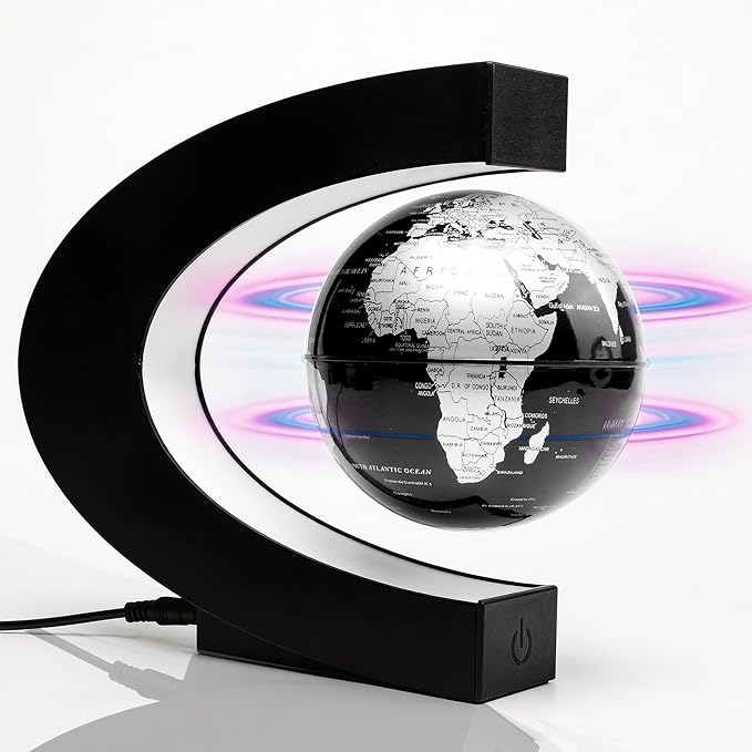Magnetic Levitation Floating Rotating World Globe with LED Frame Lights, C Shape Levitating Globe, Touch Switch Night Light, Cool Tech Gifts for Men Dad Boys Kids, Office Desk Decor and STEM Gift