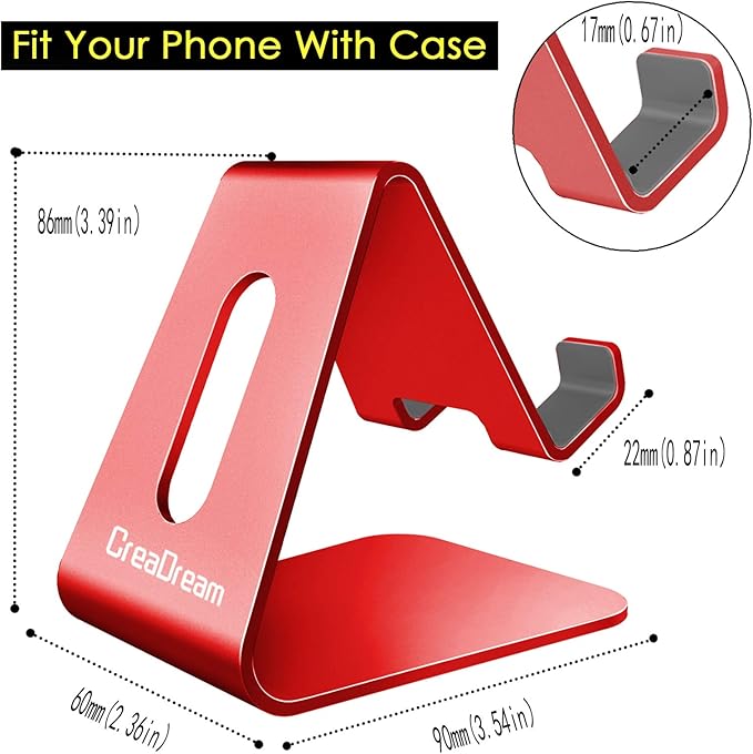 CreaDream Cell Phone Stand, Cradle, Holder,Aluminum Desktop Stand Compatible with Switch, All Smart Phone, iPhone 11 Pro Xs Max Xr X Se 8 7 6 6s Plus SE 5 5s (Red)