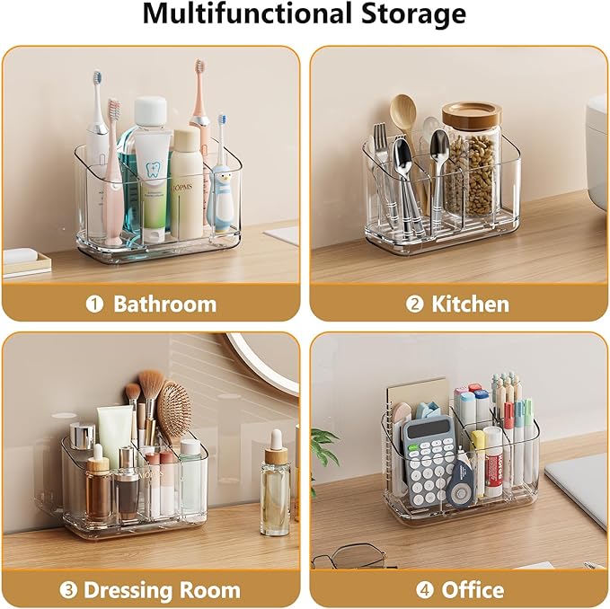 MOPMS Toothbrush Holders for Bathrooms, 5 Slots Adjustable Divider Tooth Brush and Toothpaste Holder for Easy Clean, Wall Mounted & Countertop Organizer with Drain Tray for Shower/Kitchen