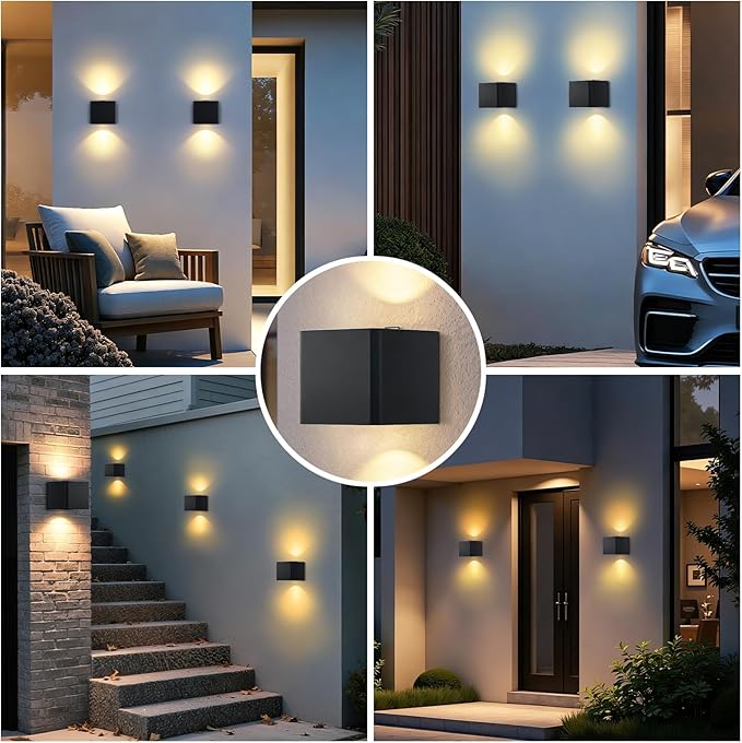 uuffoo Motion Sensor LED Outdoor Wall Lights Rechargeable Waterproof, Up and Down Wall Sconces Dusk to Dawn Metal No Drill No Wiring Magnetic Exterior for Garage Patio Walkway Porch (2PCS Square)