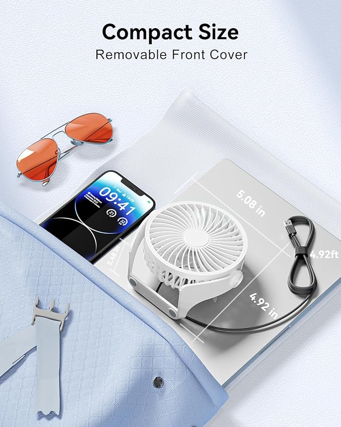 Edvision USB Desk Fan, 5 Inch Small Portable, 3 Speeds Powerful Wind Mini Personal Desktop Fan 360° Rotation Adjustable, Plug In USB Fan Quiet for Table Home Office Travel Car(White)