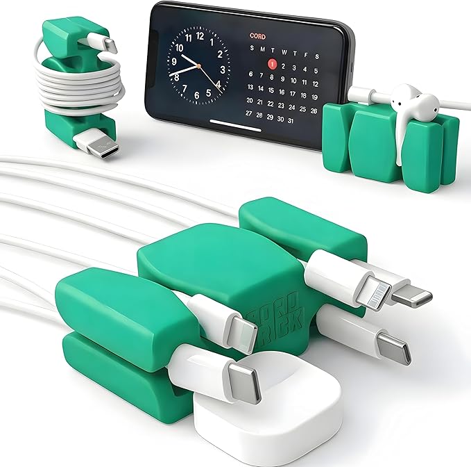 CordBrick Silicone & Steel Weighted Cord Holder for Bedside. Travel Phone Cable Organizer. Multiuse iPhone Accessory. Small Gift for Him, College Student. Tech Gadget for Teenagers, Boys. Green
