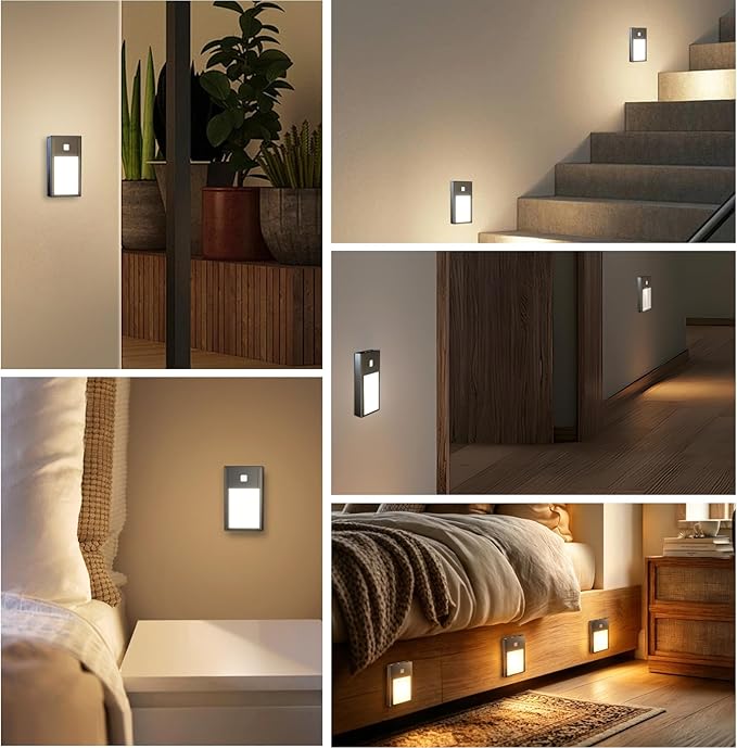 VST Motion Sensor Step Night Light, Rechargeable Battery Powered Led Light with Magnetic Suck Installation for Bedroom Hallway Stair Nursery Kids Room (2.68 inch 3000K 6Pack Black)
