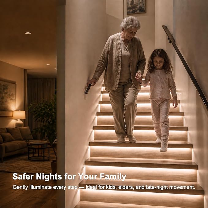 Smart Motion Sensor Stair Light for Indoor, No Wiring Required 40 inches Long COB LED Stair Lights Indoor with Remote Controller (Cool White 6000K, 16 Stairs)